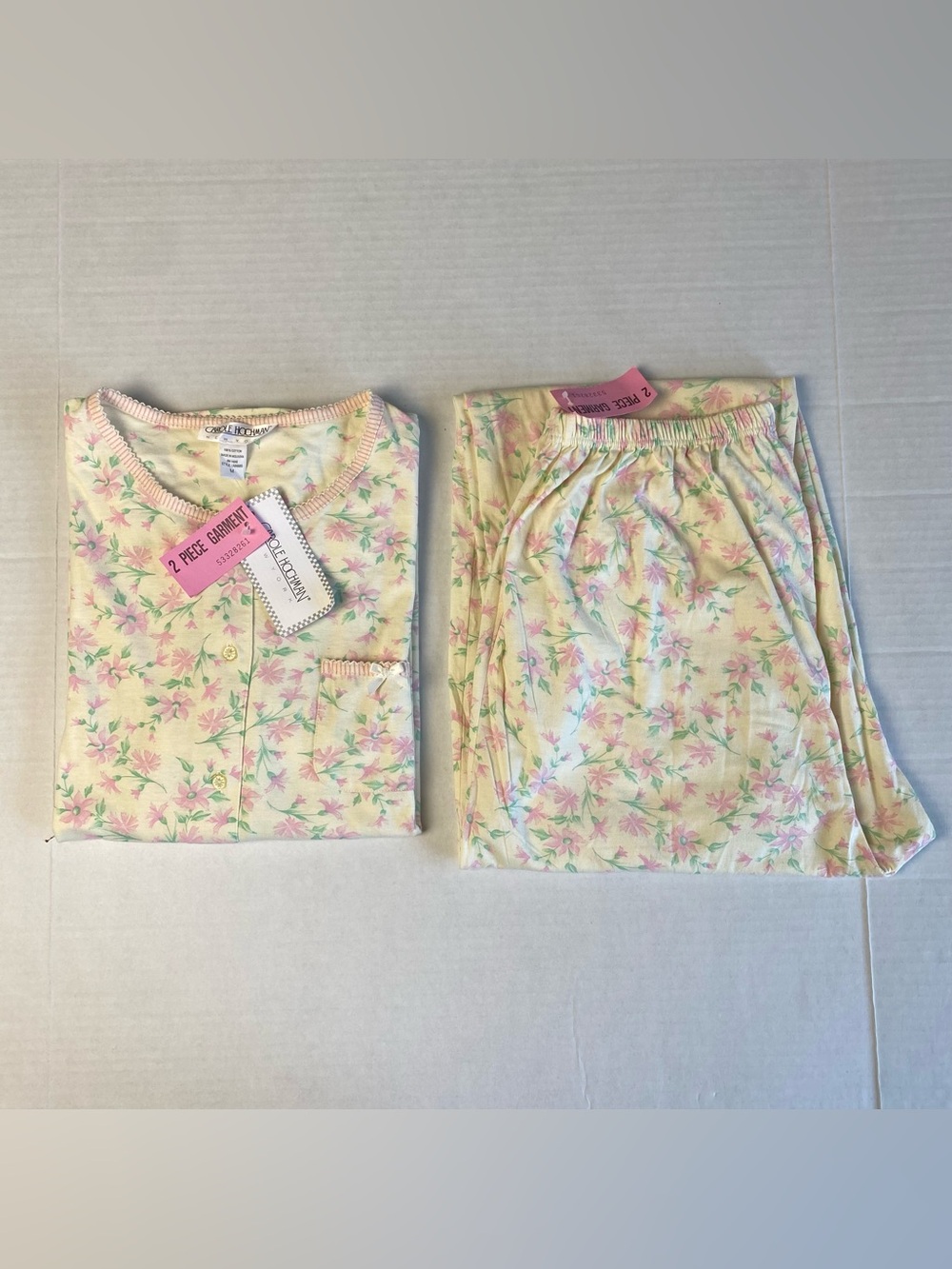 Carole Hochman Pajama Set Womens Medium Yellow Pink Floral Cotton Pajamas NWT